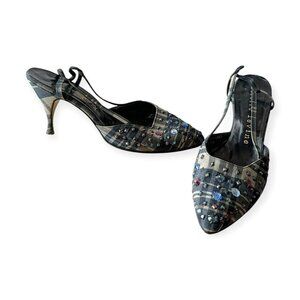 Vintage 1950s Herbert Levine‎ Plaid Rhinestone Slingback Pumps Size 7½ M